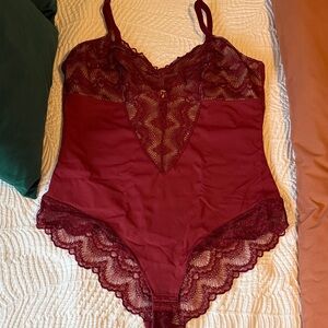 Elegant Burgundy Lace Bodysuit